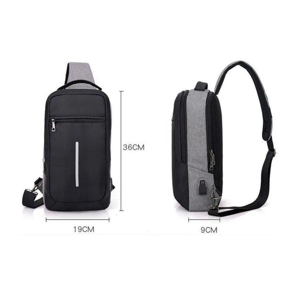 Crossbody Anti-theft USB Charging Shoulder Chest Bag Waterproof great for iPad or Android Tablet Men's Shoulder Bag Men's Backpack