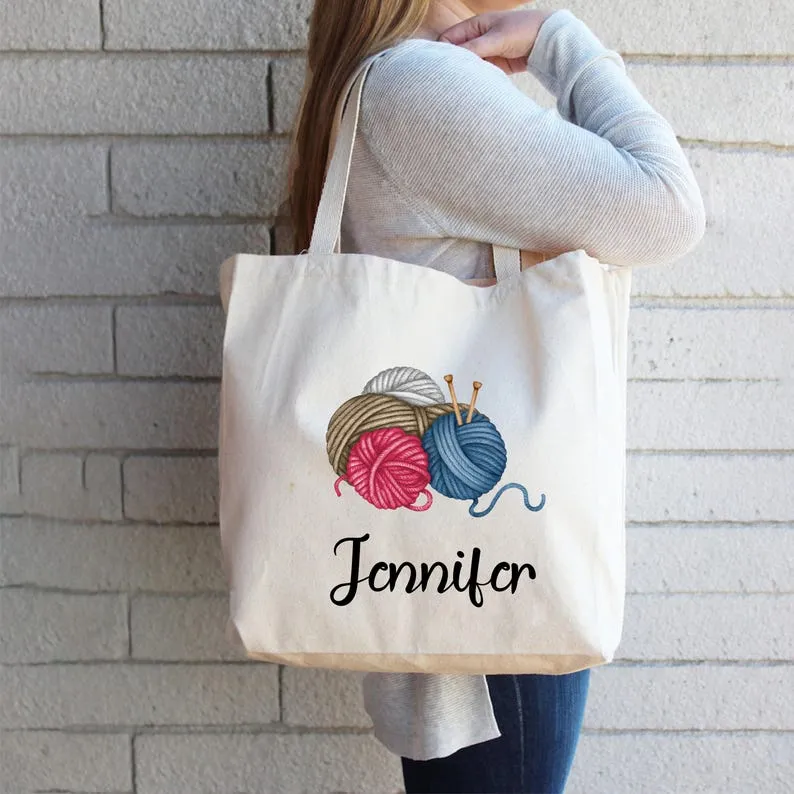 Custom Knitting Tote Bag, Personalized Crochet Gift for Mom