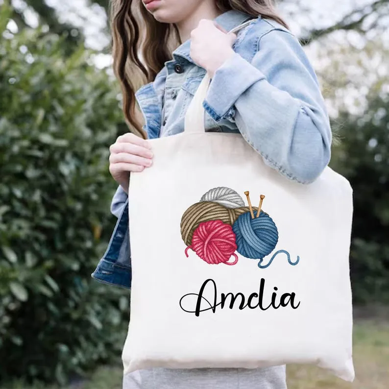 Custom Knitting Tote Bag, Personalized Crochet Gift for Mom