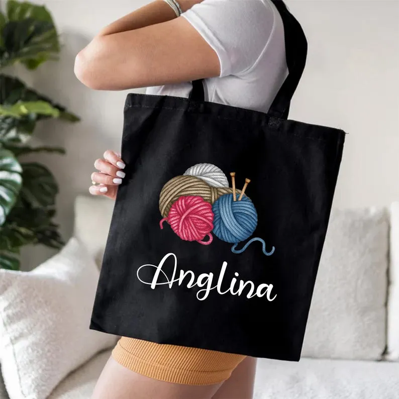 Custom Knitting Tote Bag, Personalized Crochet Gift for Mom