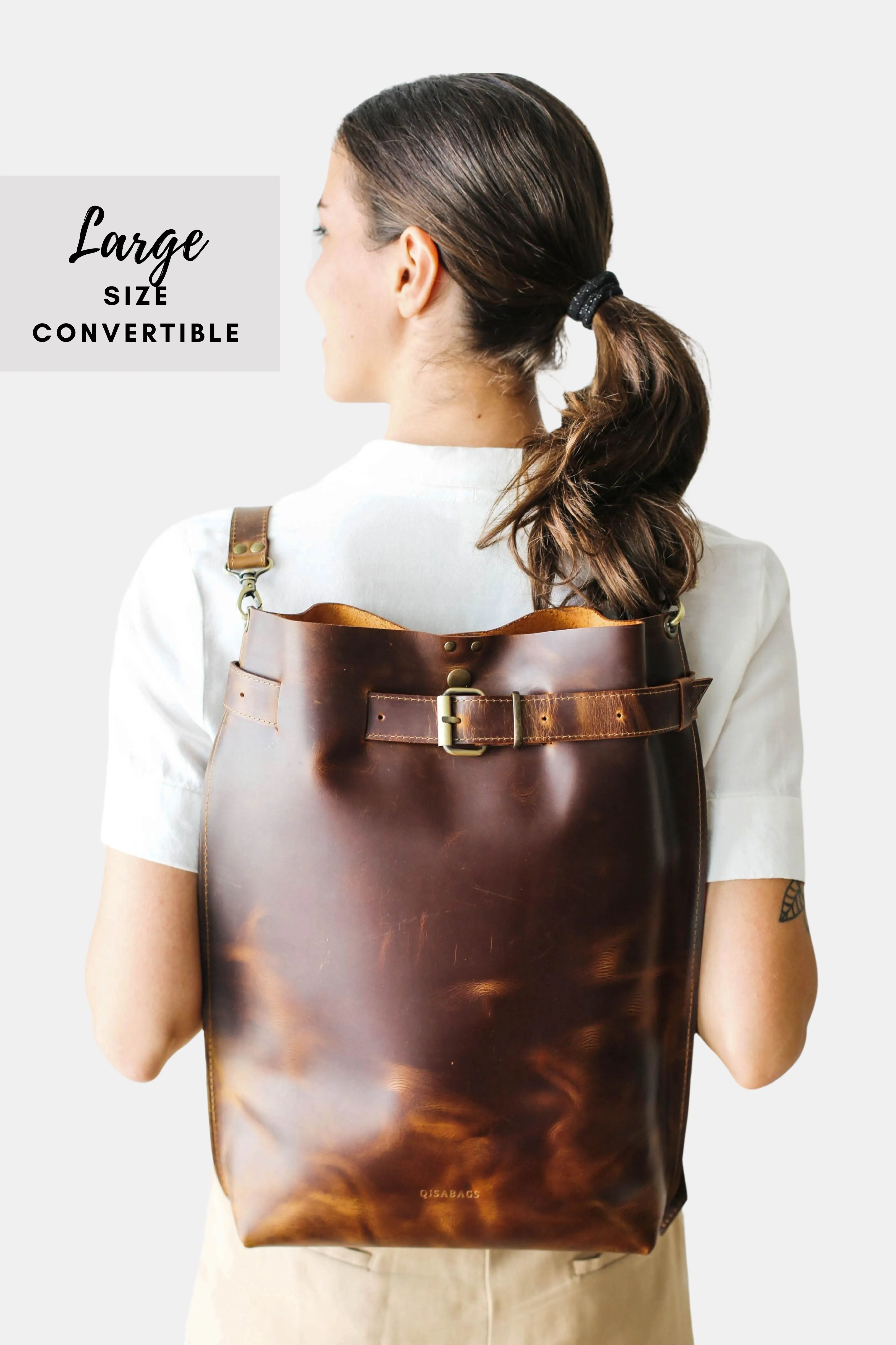 Dark Brown Large Leather Backpack