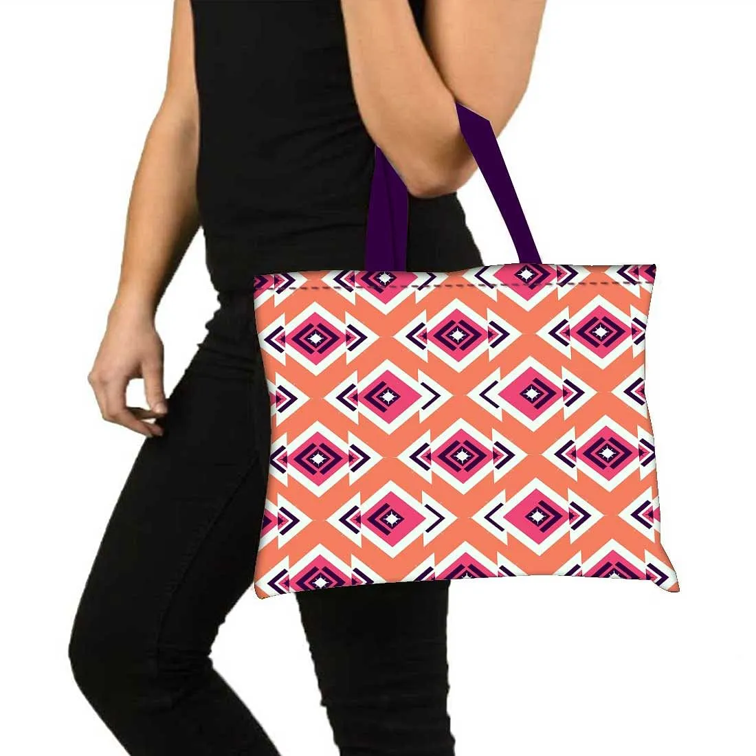 Designer Tote Bag With Zip Beach Gym Travel Bags -  Diamond Pattern Pink