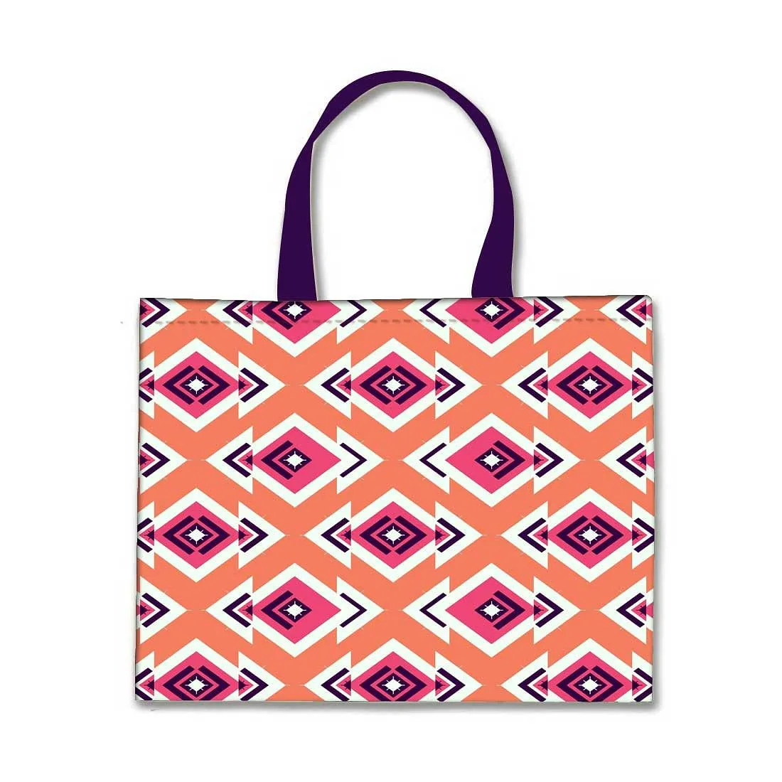 Designer Tote Bag With Zip Beach Gym Travel Bags -  Diamond Pattern Pink