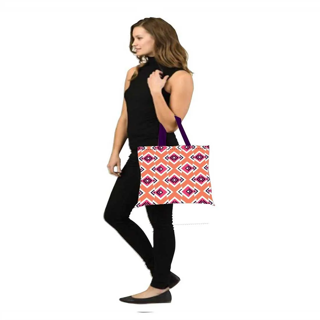 Designer Tote Bag With Zip Beach Gym Travel Bags -  Diamond Pattern Pink