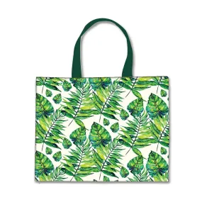 Designer Tote Bag With Zip Beach Gym Travel Bags -  Green Tropical Leaf