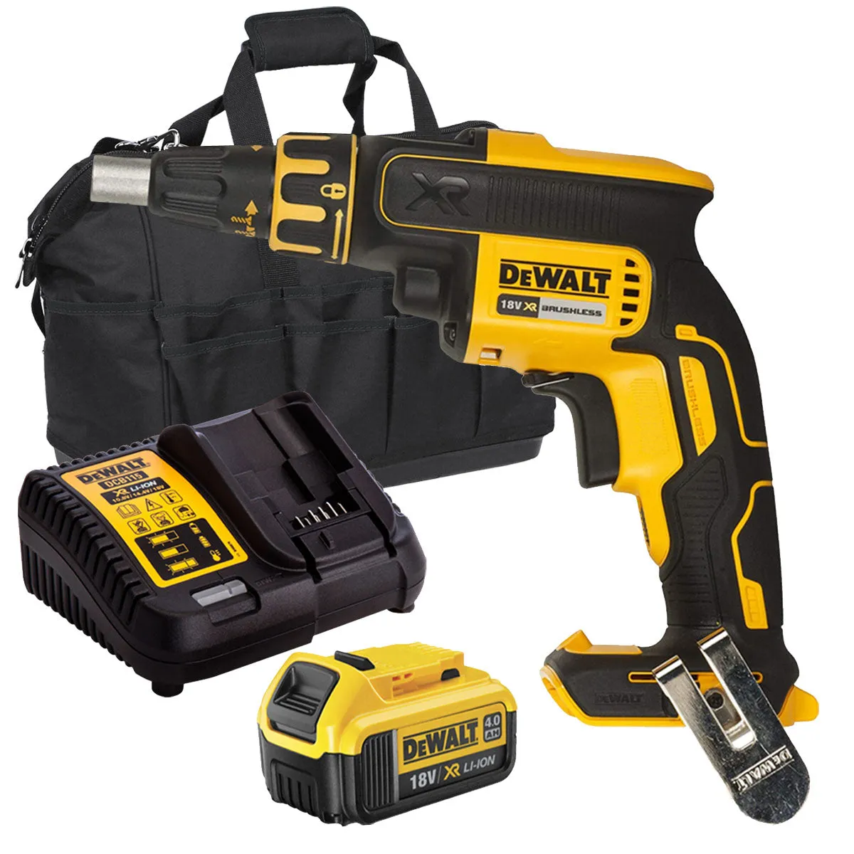 Dewalt DCF620N 18V Brushless Drywall Screwdriver with 1 x 4.0Ah Battery Charger & Bag