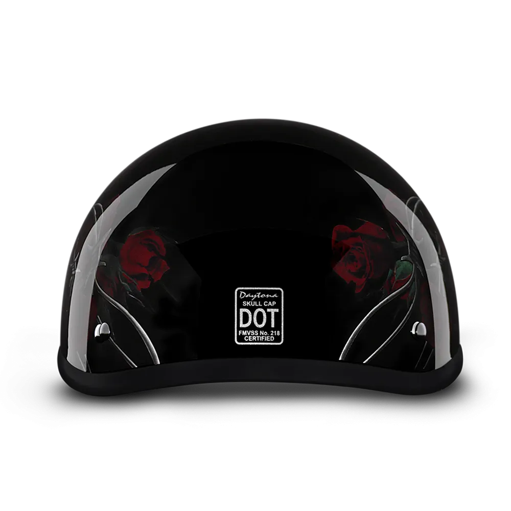 D.O.T Skull Cap Motorcycle Helmet with Barbed Roses