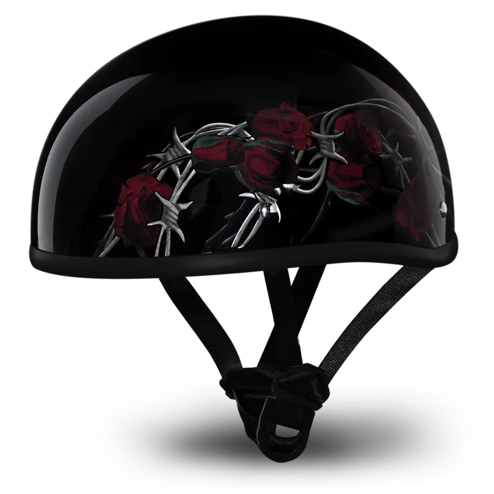 D.O.T Skull Cap Motorcycle Helmet with Barbed Roses