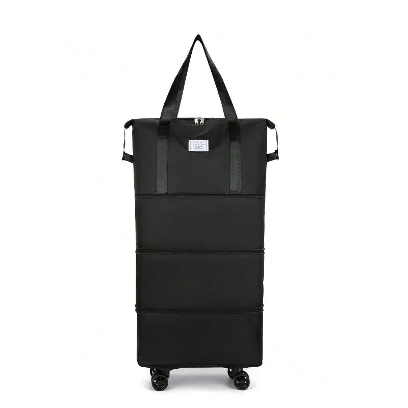 Expandable foldable duffel bag suitcase with Removable Wheels L -Black