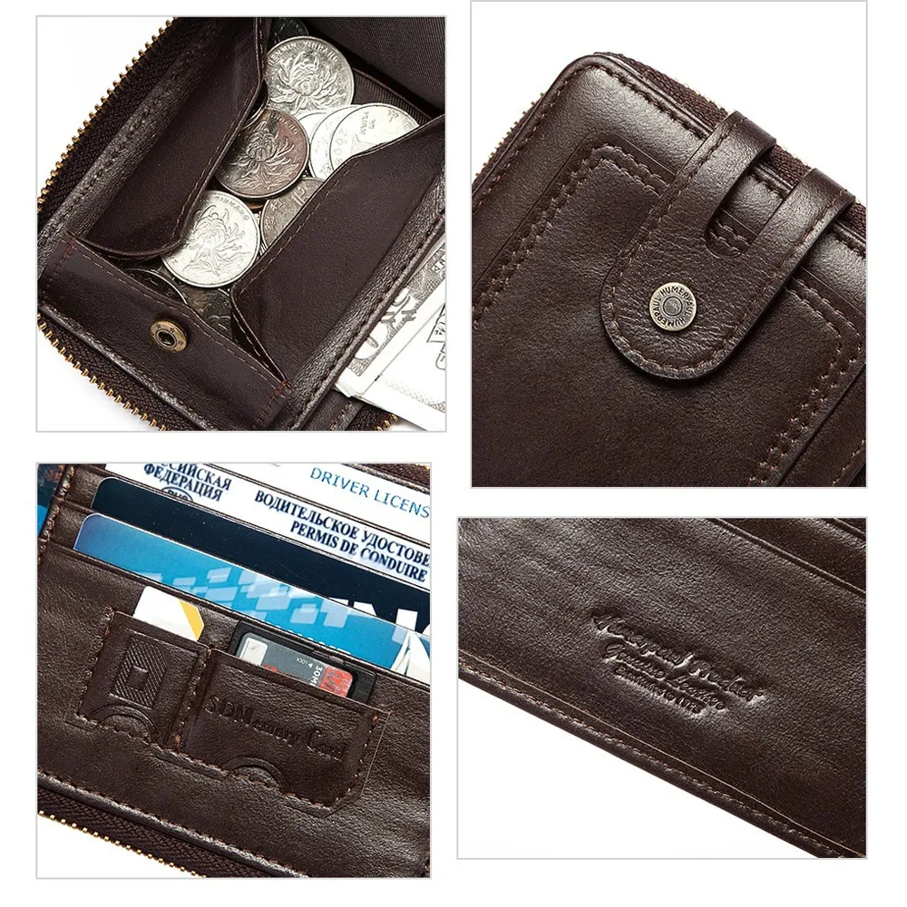 Fashion Purse for Men / Genuine Leather Wallet on Zipper / Multifunction Short Wallet