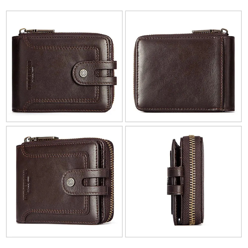 Fashion Purse for Men / Genuine Leather Wallet on Zipper / Multifunction Short Wallet