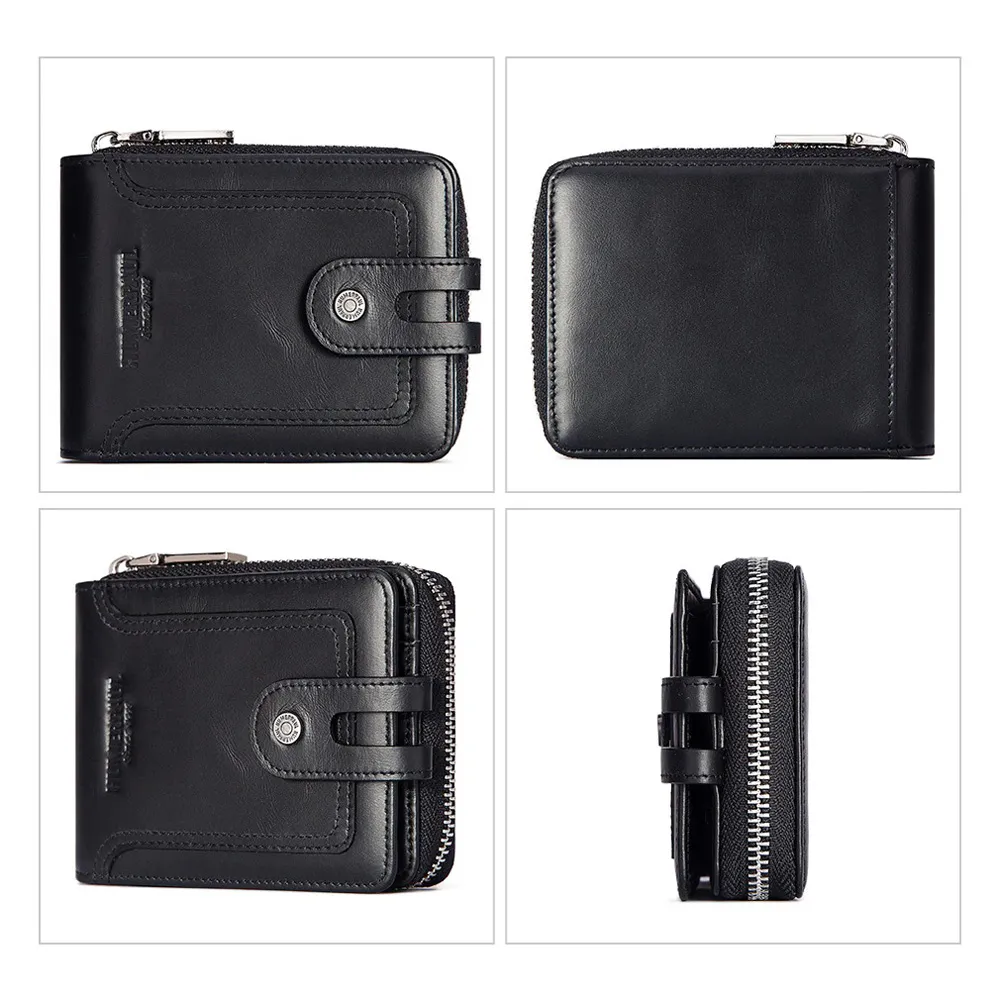 Fashion Purse for Men / Genuine Leather Wallet on Zipper / Multifunction Short Wallet