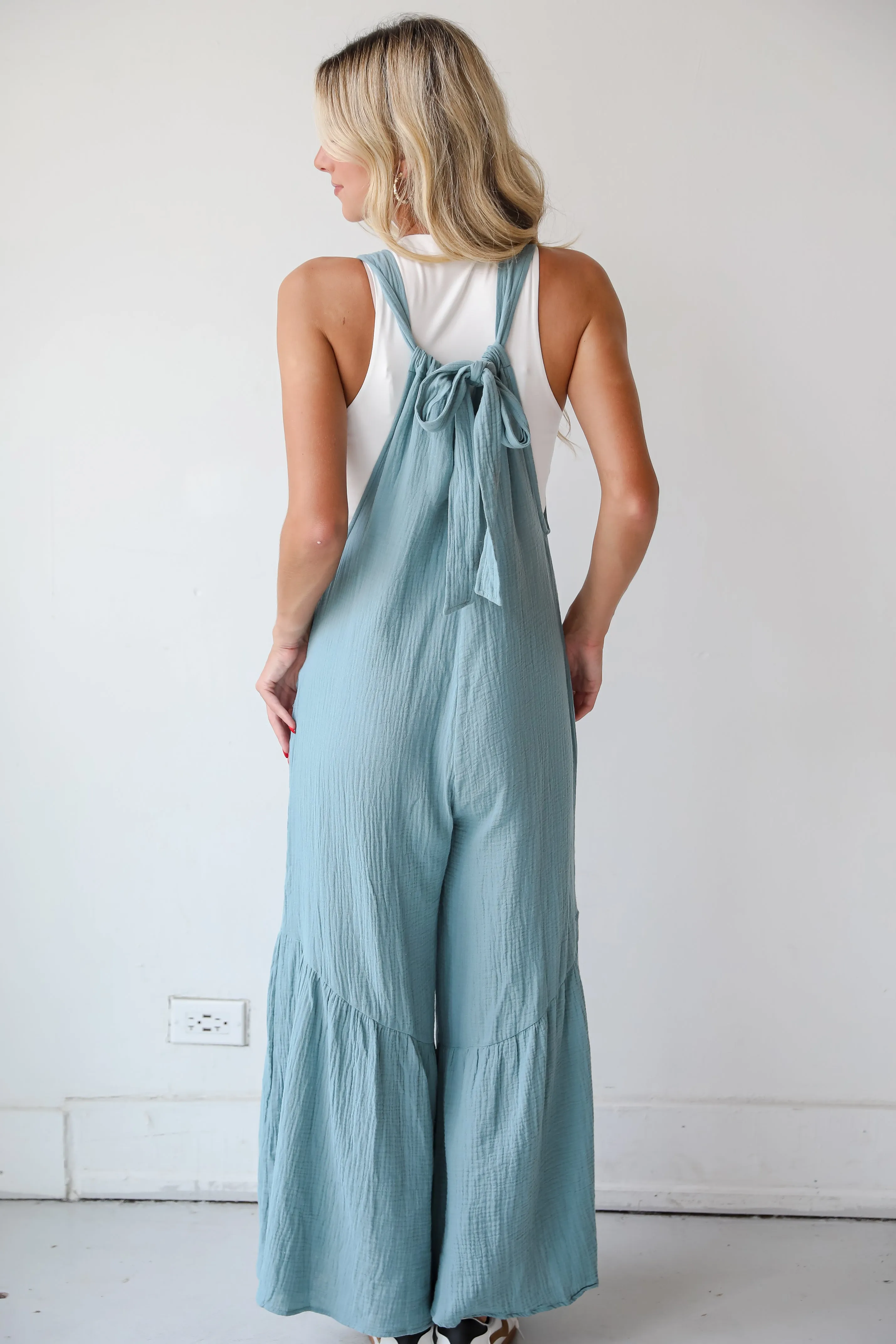 FINAL SALE - Picture Perfect Light Blue Linen Wide Leg Jumpsuit