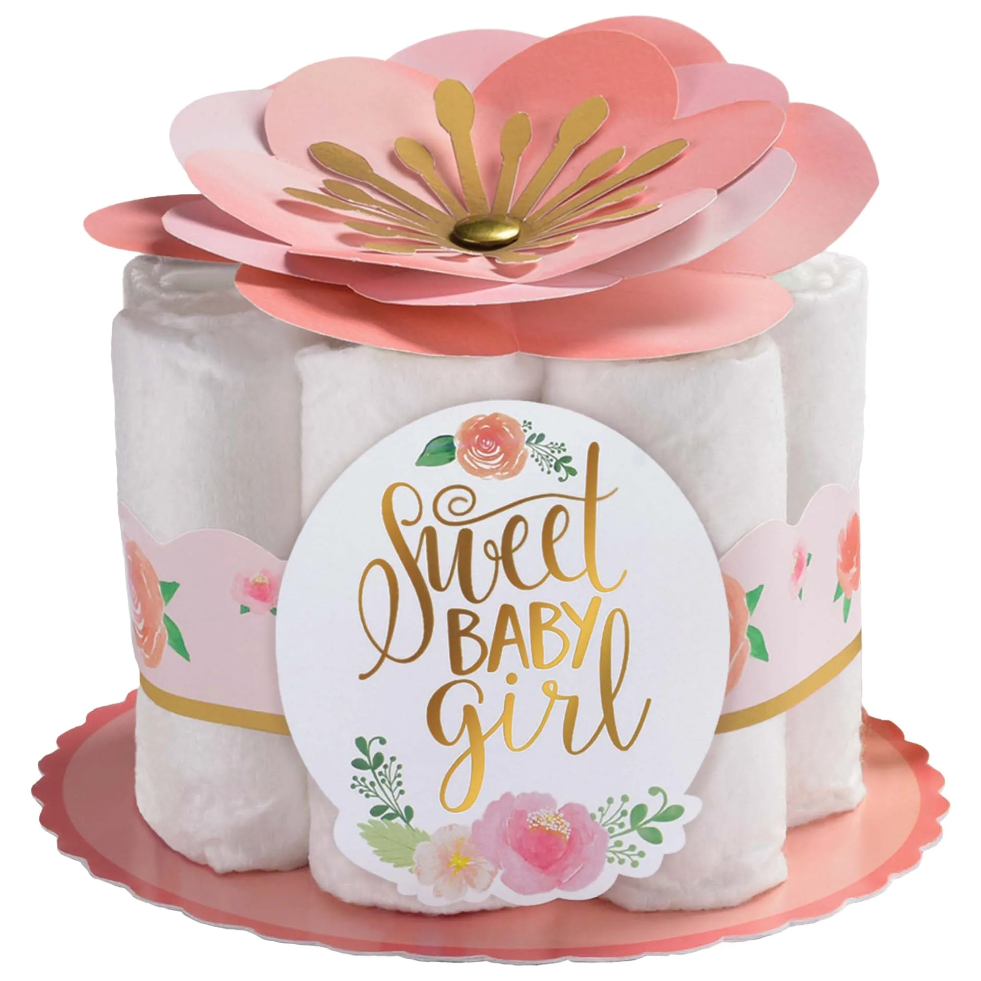 Floral Baby Shower Party Supplies - Baby Girl Diaper Centerpiece Decorating Kit, Set of 6