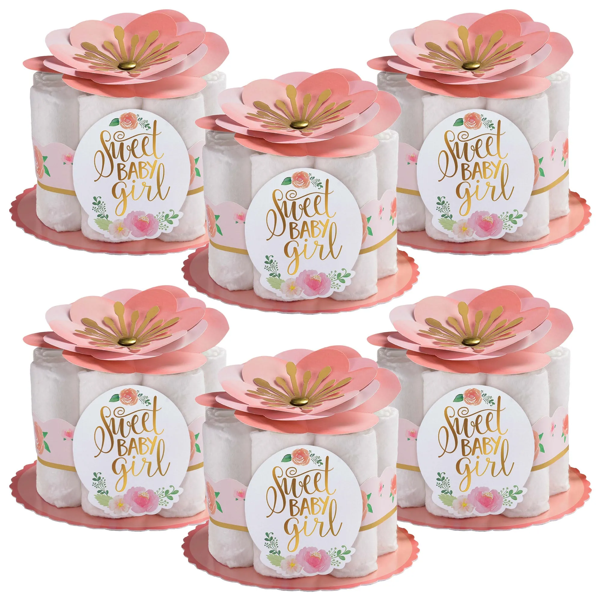 Floral Baby Shower Party Supplies - Baby Girl Diaper Centerpiece Decorating Kit, Set of 6