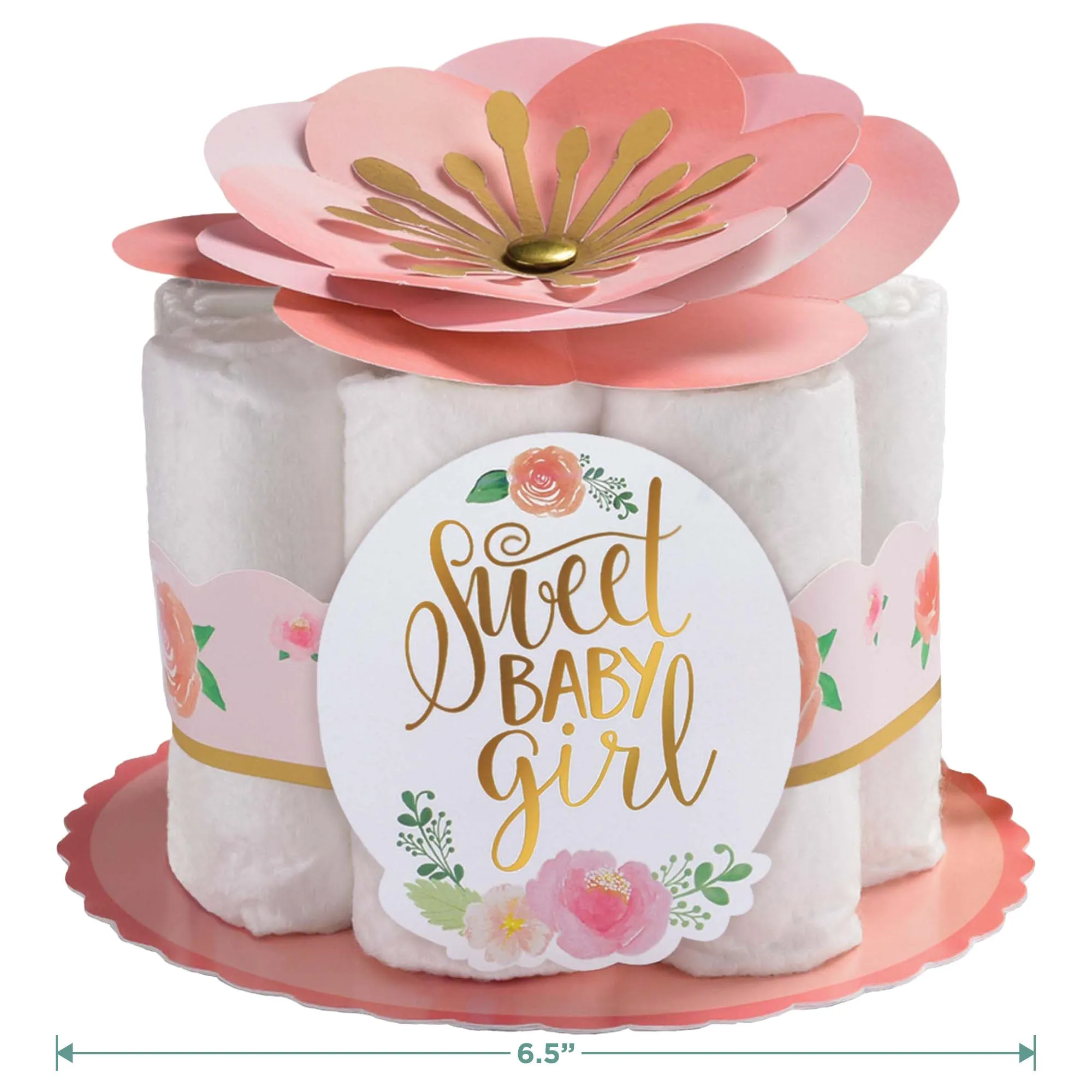 Floral Baby Shower Party Supplies - Baby Girl Diaper Centerpiece Decorating Kit, Set of 6