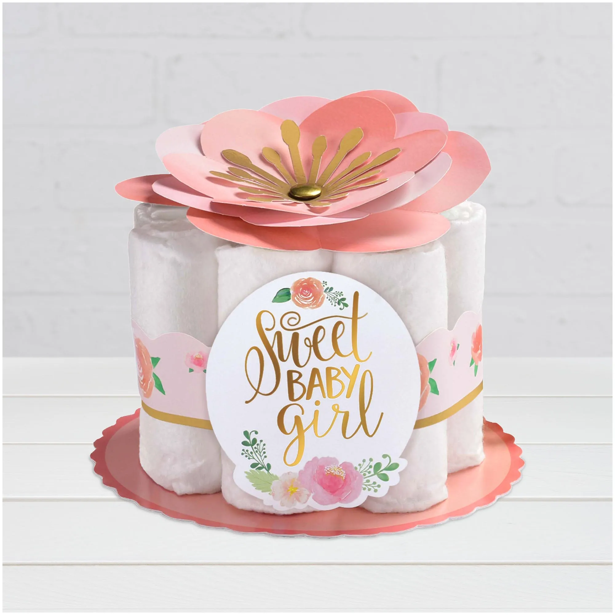 Floral Baby Shower Party Supplies - Baby Girl Diaper Centerpiece Decorating Kit, Set of 6