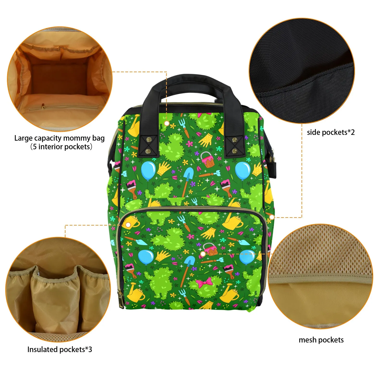 Flower And Garden Multi-Function Diaper Bag