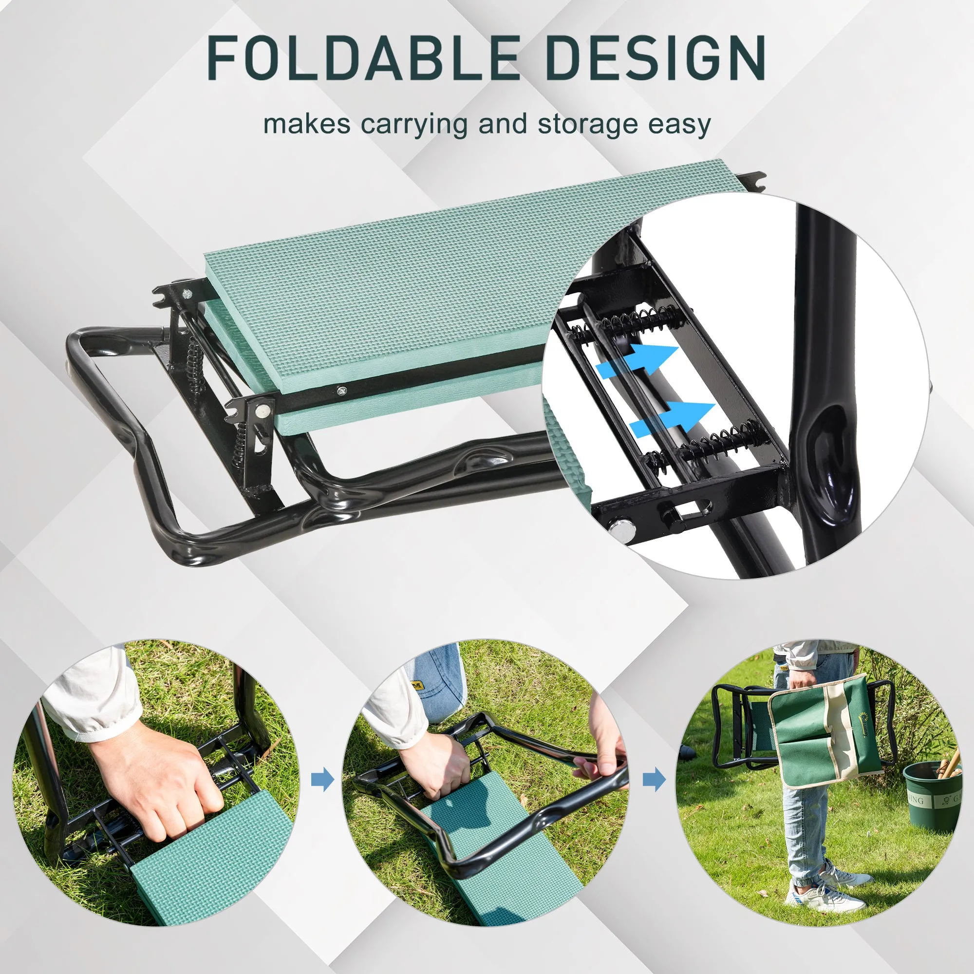 Foldable Steel Frame Garden Kneeler Seat w/ Foam Bag Tool Bag Pouch Outdoor Garden Stable Sturdy Assistance Versatile Use