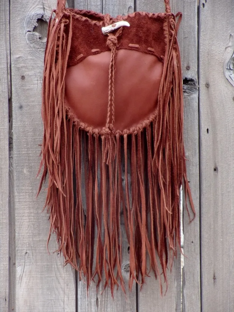 Fringed leather tote, gypsy boho leather tote