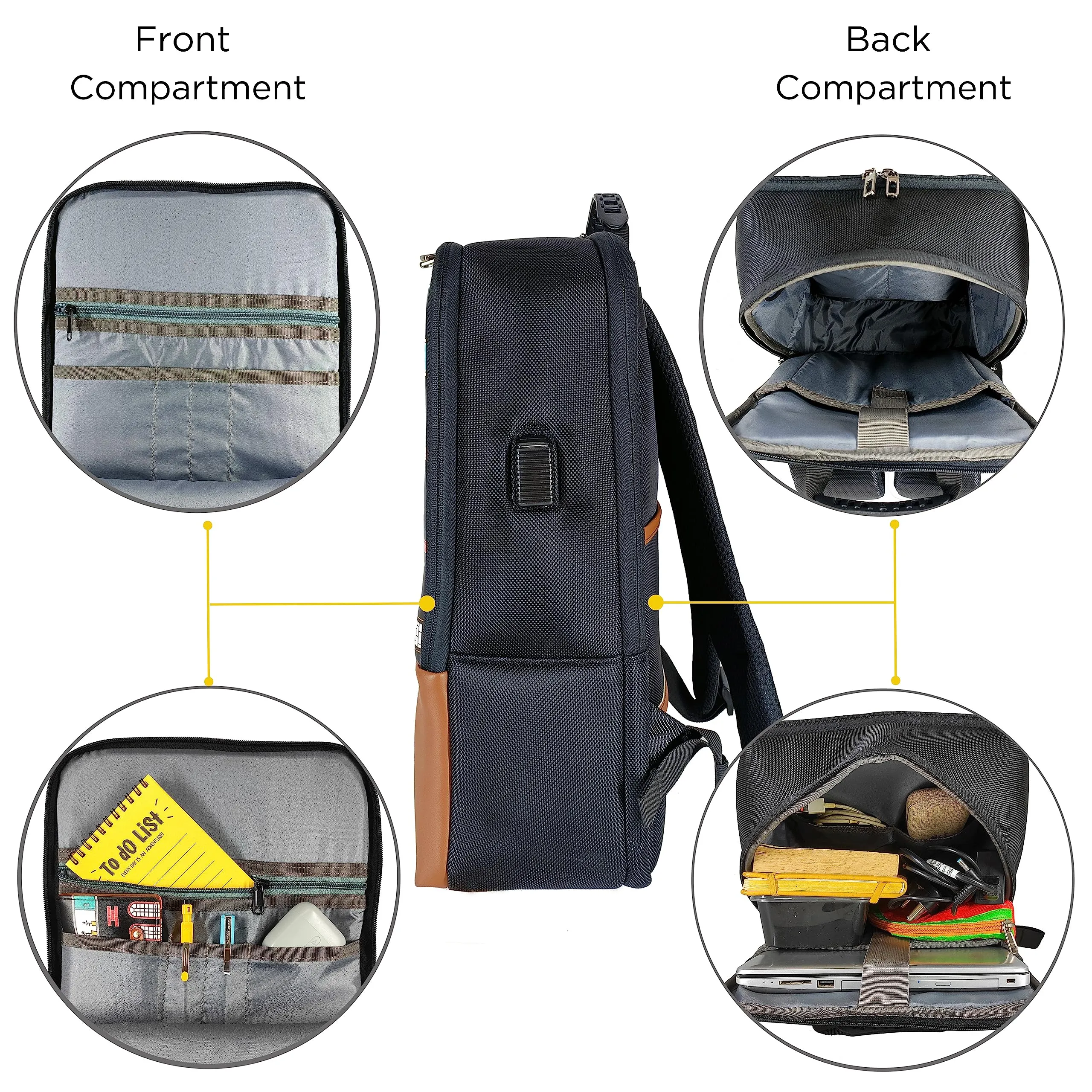 Funk For Hire Printed Leatherette 15.6" inch Laptop Backpack with USB Charging Port - Grey and Black