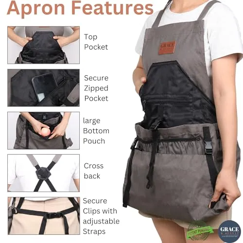 Gardening Apron with Pockets for Women & Men - Garden Apron 7 Pockets & Internal Drawstring Bag - Great Gift for Gardener (Grey Pumpkin)