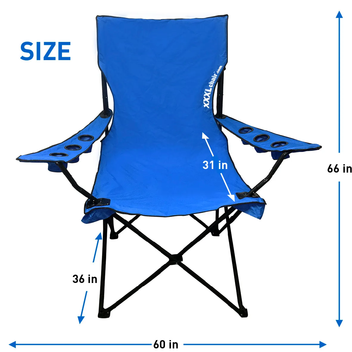 Giant Oversized Big XXXL Portable Folding Camping Beach Outdoor Chair with 6 Cup Holders! Fold Compact into Carry Bag!