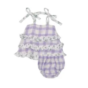 Girls Dress | Lavender Rose and Gingham | Angel Dear