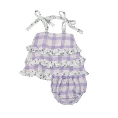 Girls Dress | Lavender Rose and Gingham | Angel Dear