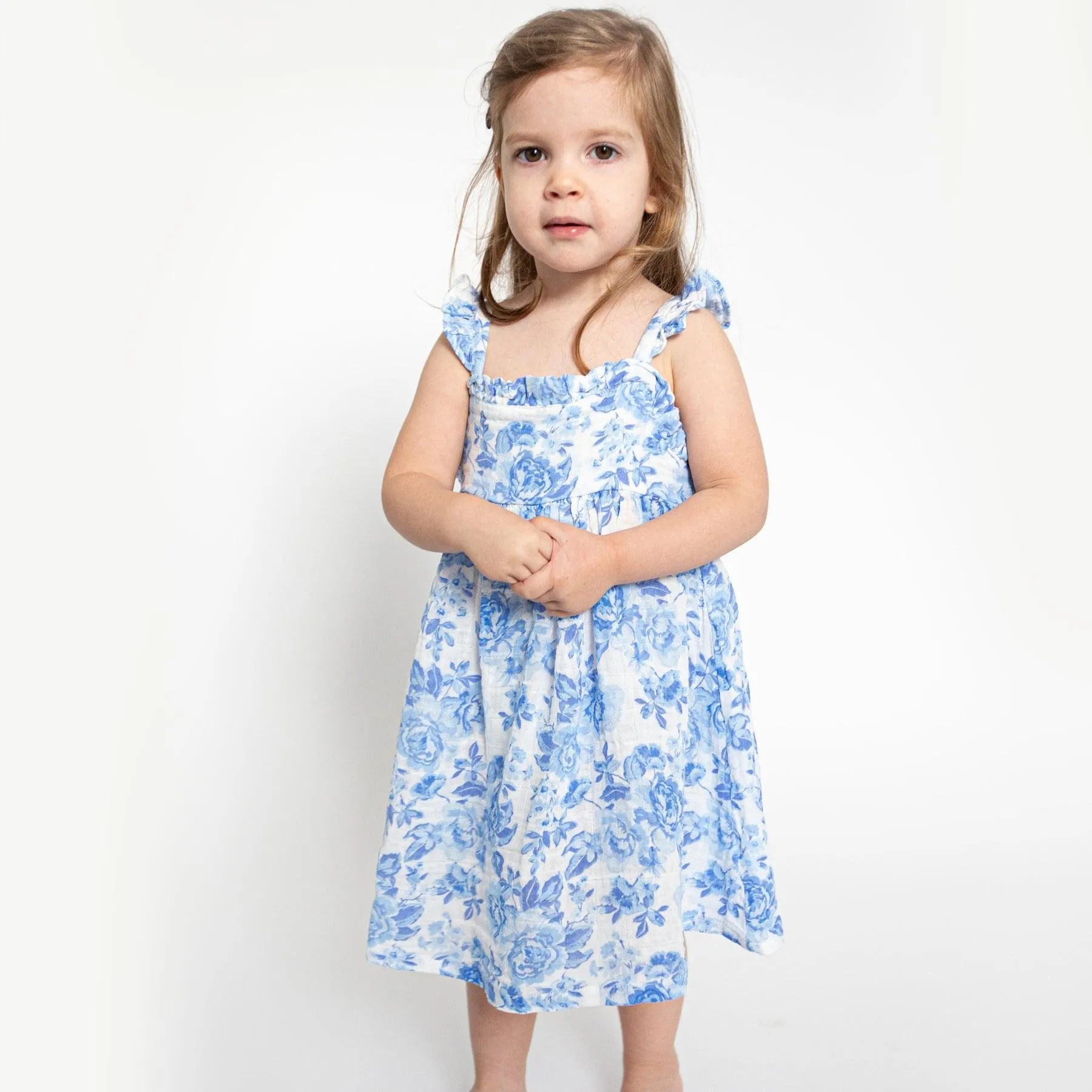 Girls Dress | Paperbag Sundress- Blue Roses | Angel Dear