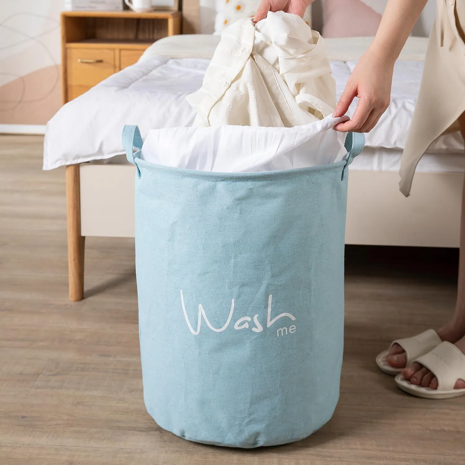 Grayish Blue Foldable Laundry Bag with Cover