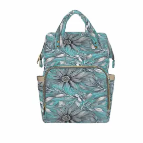 Green Elegant Floral Small Print  Diaper Bag Backpack