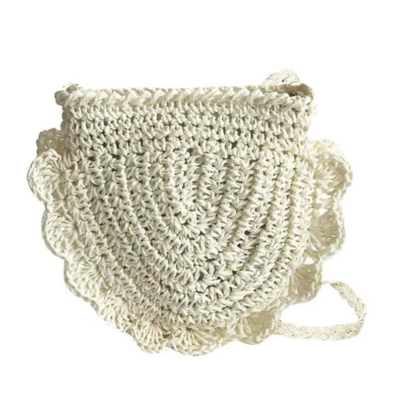 Half Moon Crochet Straw Braid Shoulder Bag