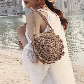 Half Moon Crochet Straw Braid Shoulder Bag