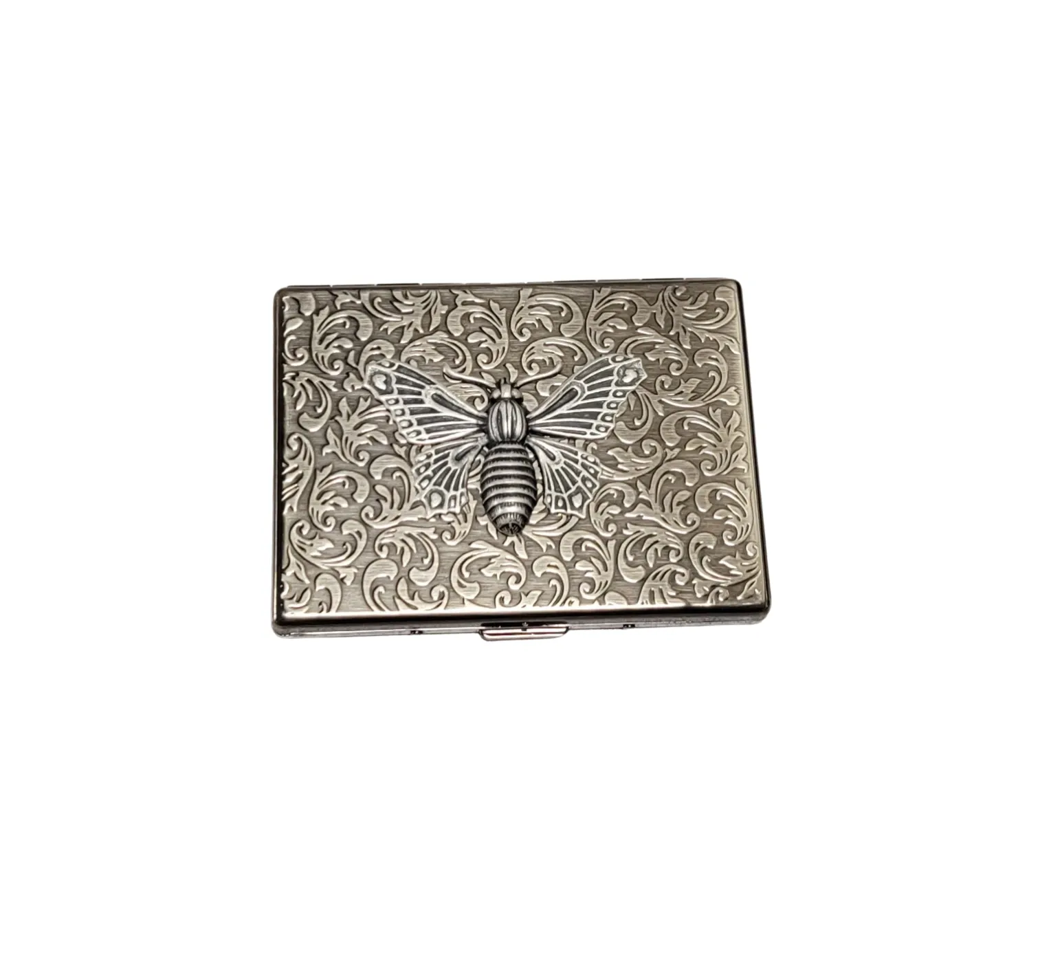 Handmade Antique Silver Embossed Steampunk Butterfly Cigarette Case