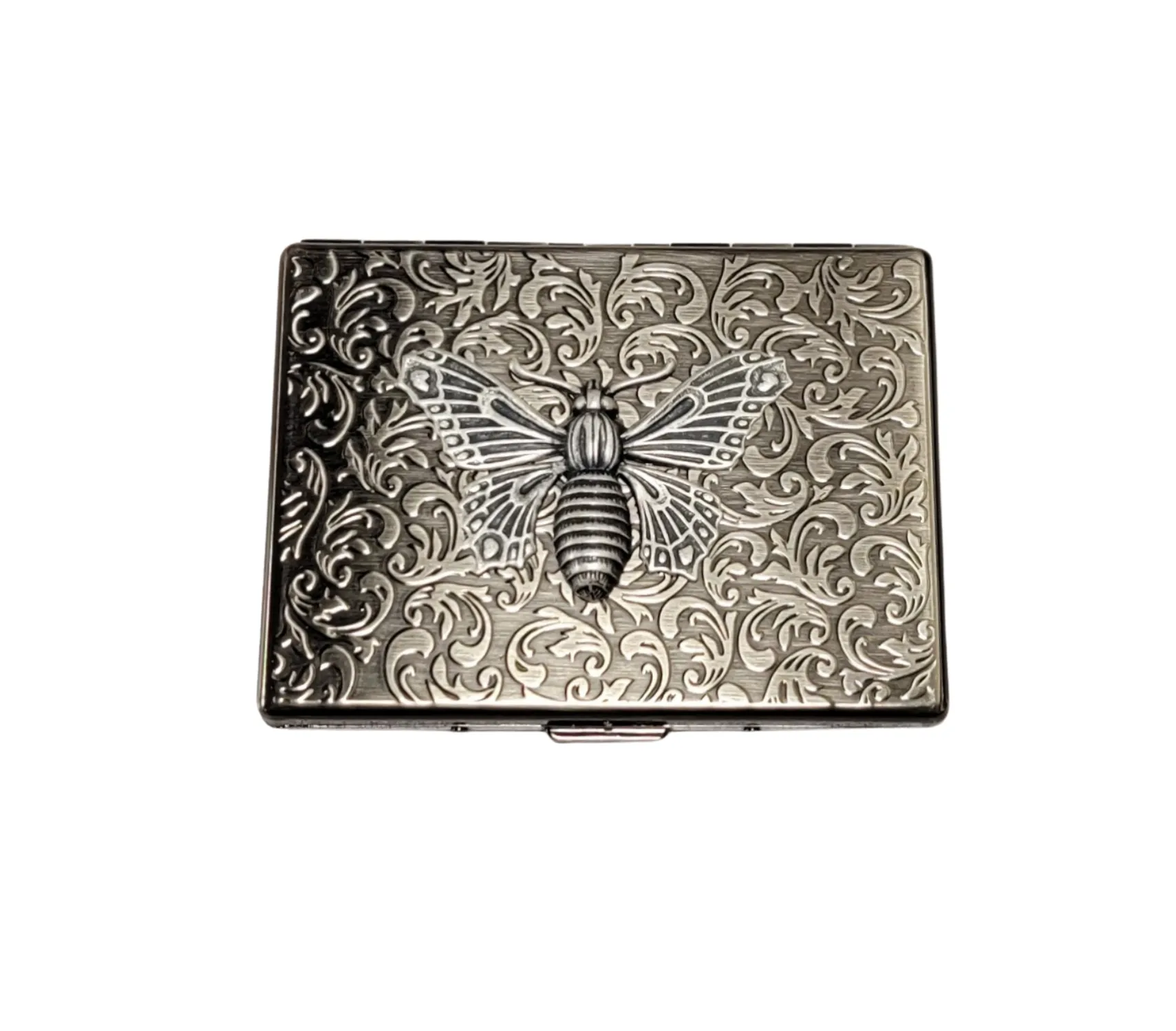 Handmade Antique Silver Embossed Steampunk Butterfly Cigarette Case