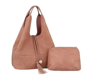 HG0116 Woven Detail 2-1 Hobo Shoulder Bag With Tassel