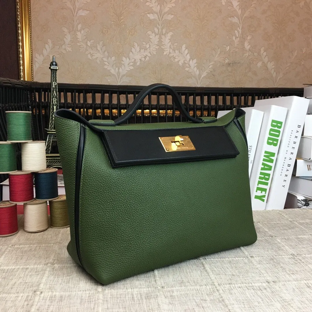 HM 24/24 Clemence Swift Green Gold Toned Hardware For Women, Handbags, Shoulder Bags 11.4in/29cm