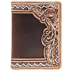 Hooey "War Paint" Brown/Tan Hand Tooled Aztec Feather Filigree Bifold Money Clip - HFW030-BRTN