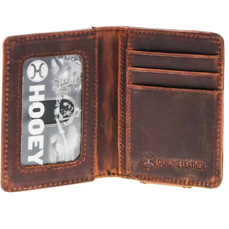 Hooey "War Paint" Brown/Tan Hand Tooled Aztec Feather Filigree Bifold Money Clip - HFW030-BRTN