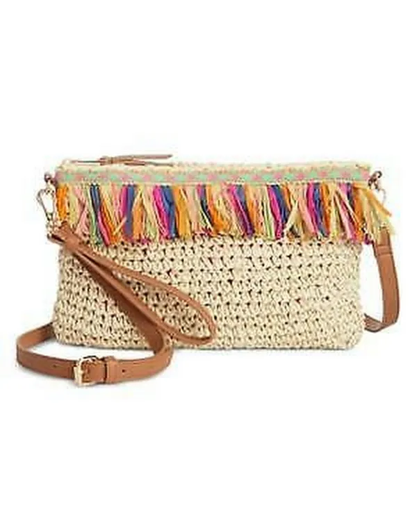 I.N.C. International Concepts Women's Tropical Straw Crossbody Bag