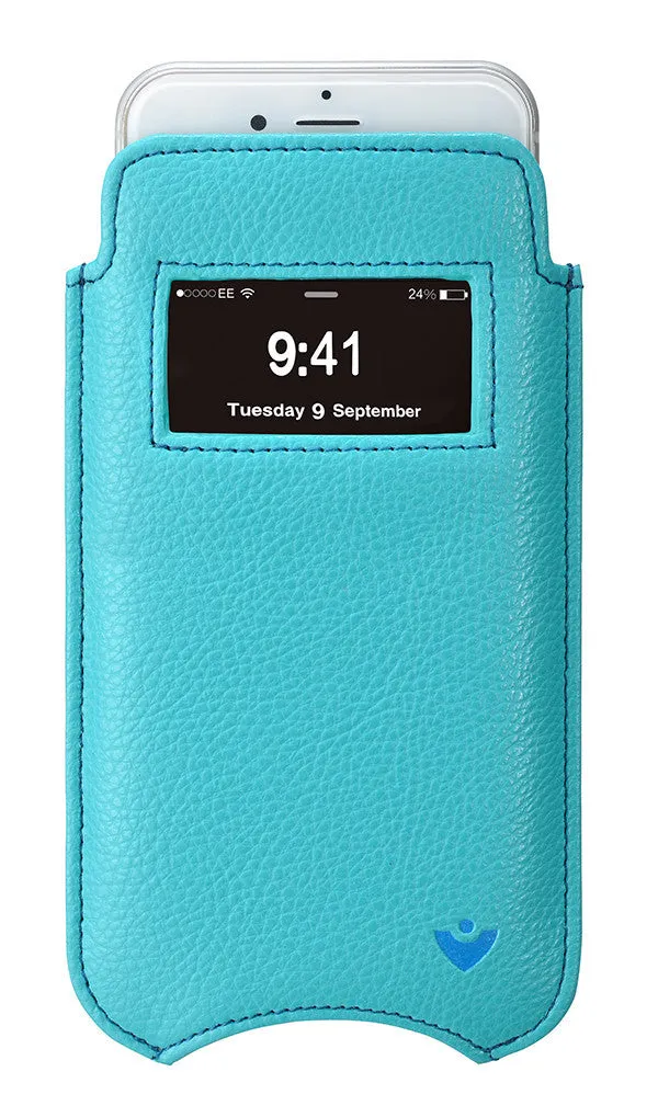 iPhone 6/6s Sleeve Window Wallet Case Blue Vegan Leather | Screen Cleaning Sanitizing Cover