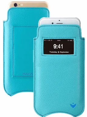 iPhone 6/6s Sleeve Window Wallet Case Blue Vegan Leather | Screen Cleaning Sanitizing Cover