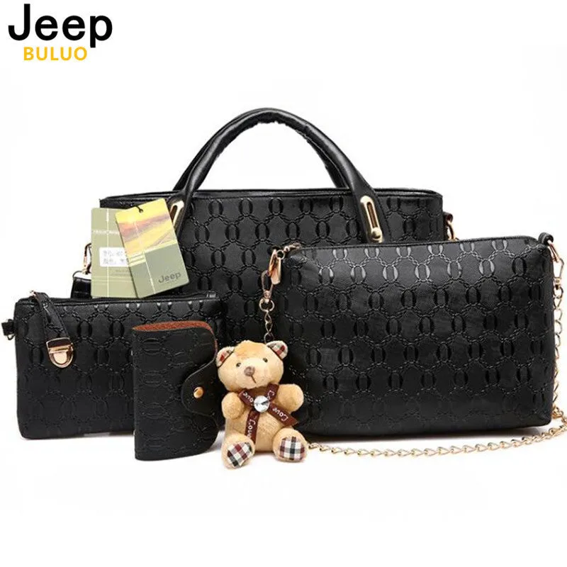 JEEP BULUO Famous Brand Women Bag 2016 Fashion Women Messenger Bags Handbags Leather Female Bag 4 piece Set AW342