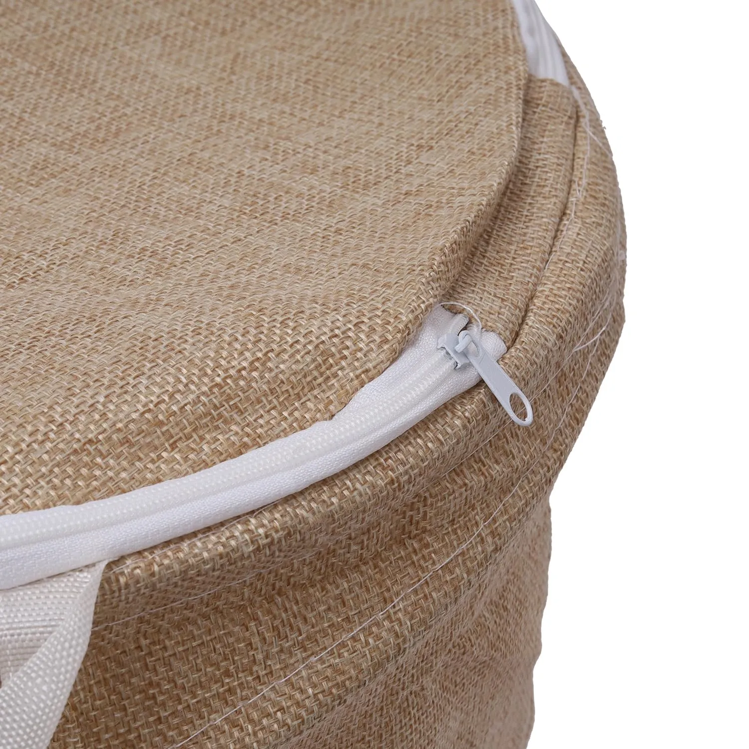 Kuber Industries Laundry Basket | Round Foldable Laundry Basket | Jute Storage Bag with Button Handles | Clothes Basket for Home | Toy Storage Basket | 45 LTR | Pack of 2 | Beige