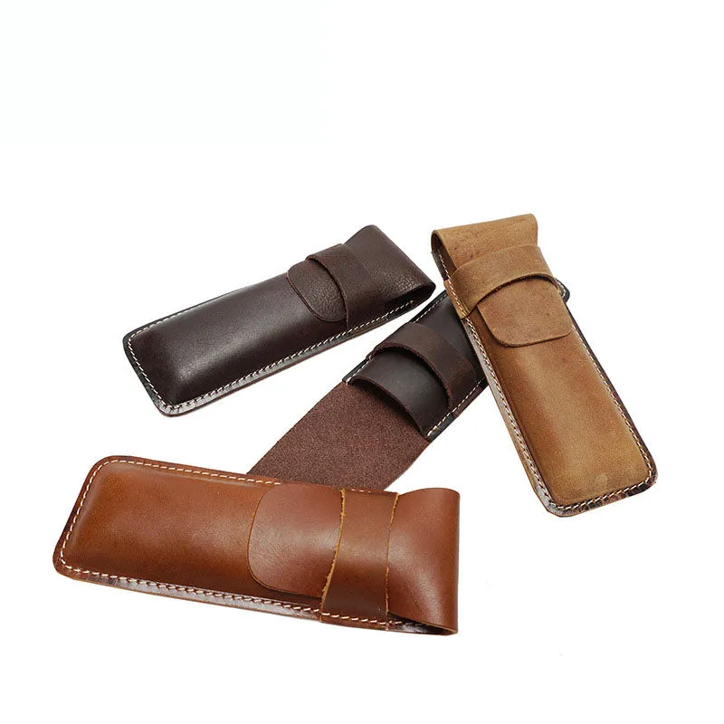 Leahter Flap Pen Cases, Full Grain Cow Pen Case Holder, Handmade Leather Pen Pockets YD-1013