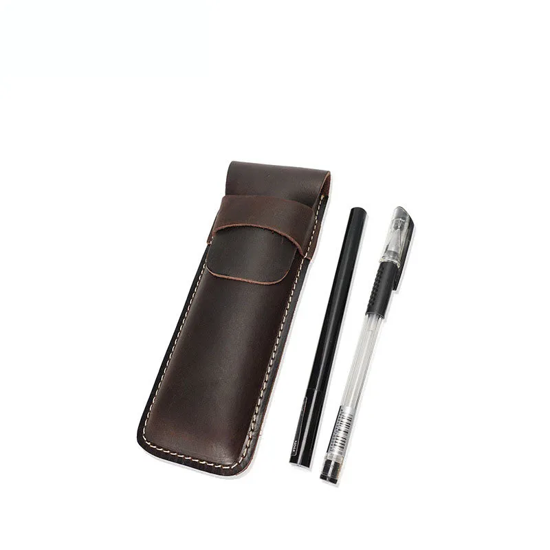 Leahter Flap Pen Cases, Full Grain Cow Pen Case Holder, Handmade Leather Pen Pockets YD-1013