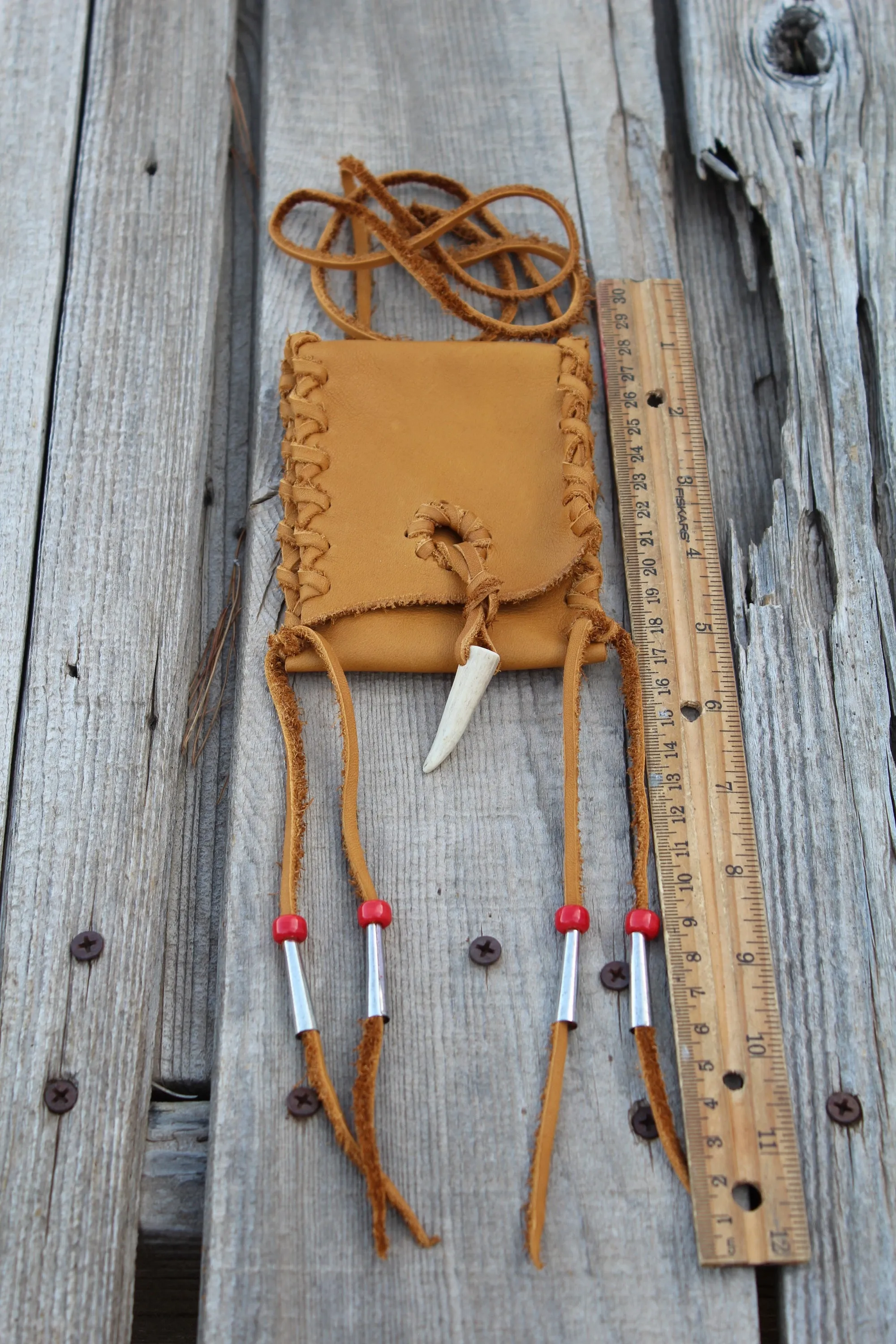 Leather necklace bag, medicine bag