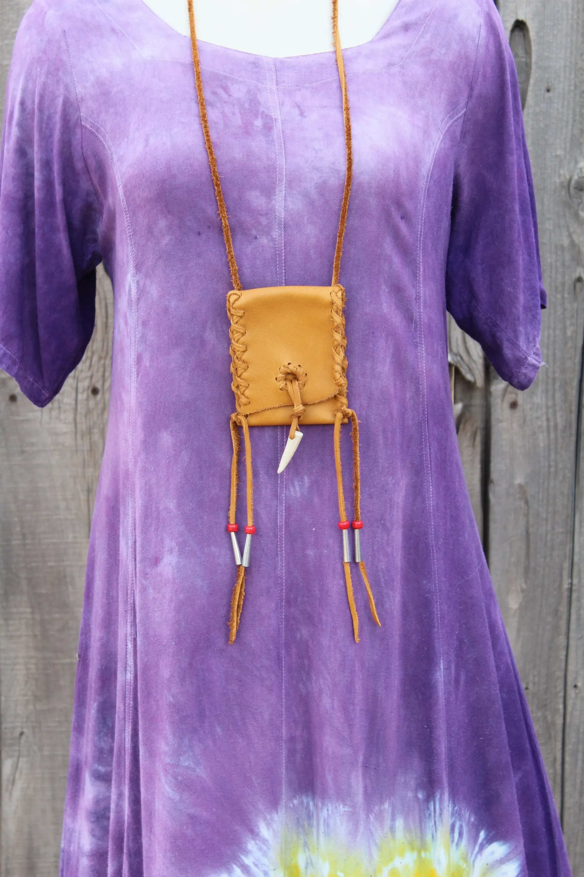 Leather necklace bag, medicine bag