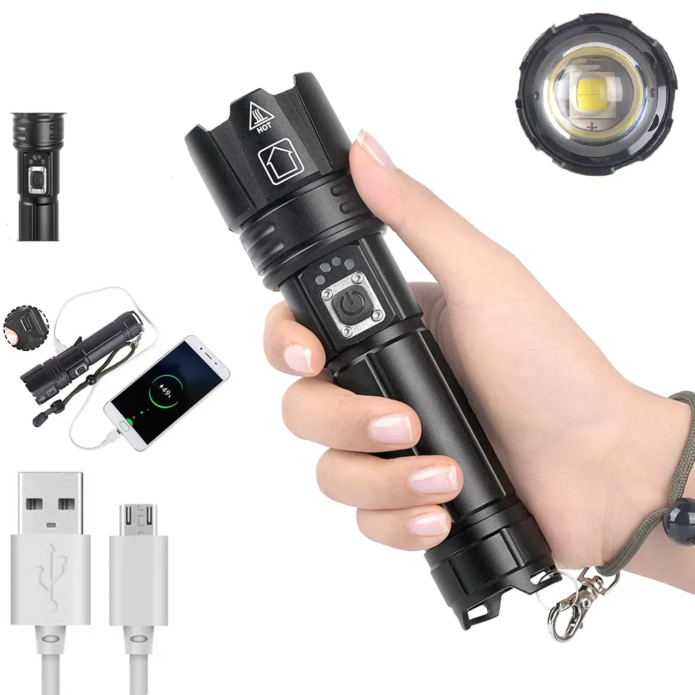 LED Flashlights Rechargeable, Zoomable Flashlights with High Lumens and 5 Modes for Emergency and Outdoor Use -Camping Accessories (XHP70 )